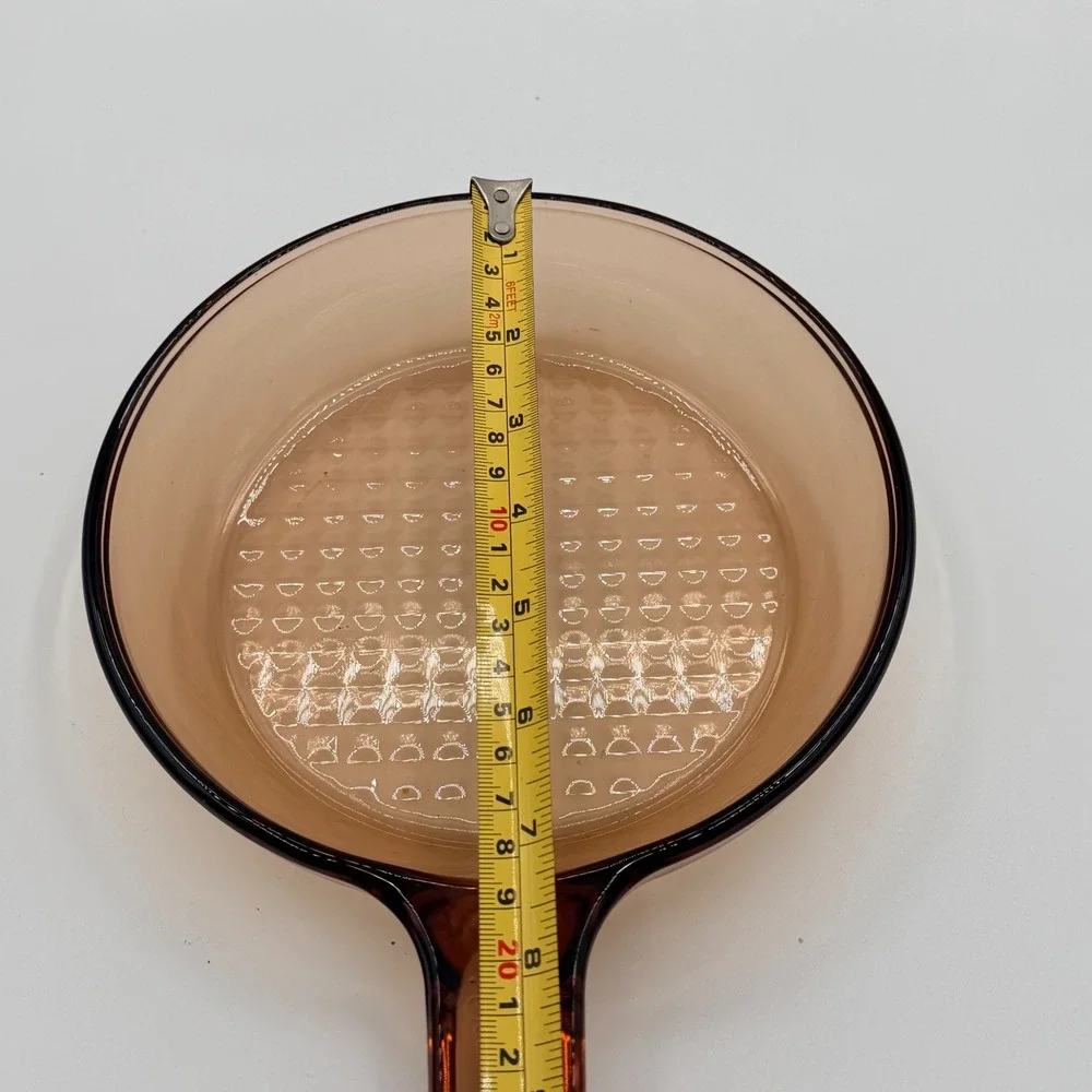 Vision Corning France 7 Inch Amber Glass Skillet V-7-B Waffle Bottom Vintage Pan